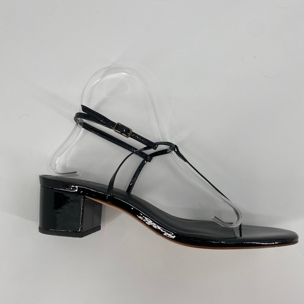 DOEN Sandal 36.5 Black Patent Leather T-Strap Block Heel SINGLE SHOE